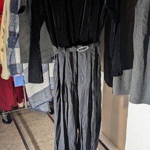 Chic Black Velvet Jumpsuit with Belt